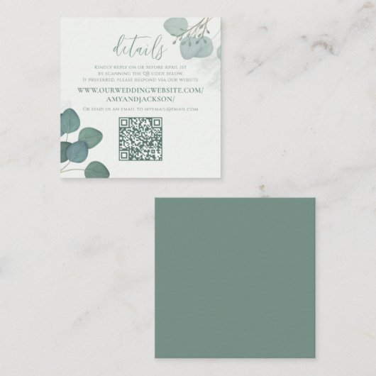 Moderne Elegant Eucalyptus Greenery QR Code Websit Vierkante Visitekaartje (Voorkant / Achterkant)