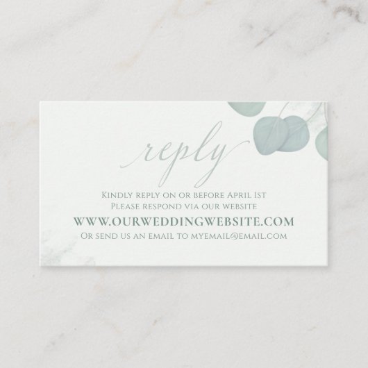 Moderne Elegant Eucalyptus Greenery Rustic RSVP Visitekaartje (Voorkant)