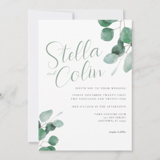 Moderne Elegant Eucalyptus Sage Green Wedding Invi Kaart (Voorkant)