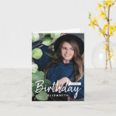 Moderne Elegant Eucalyptus verjaardagsgroet foto Kaart (Gele Bloem)