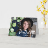 Moderne Elegant Eucalyptus verjaardagsgroet foto Kaart (Gele Bloem)