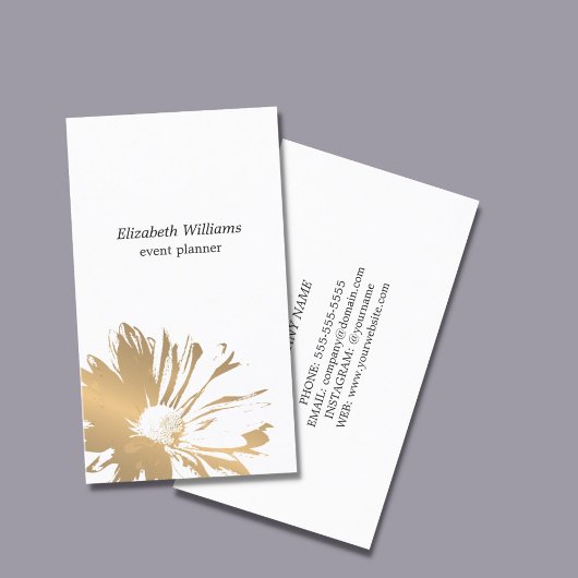 Moderne Elegant Faux Gold Floral Event Planner Visitekaartje