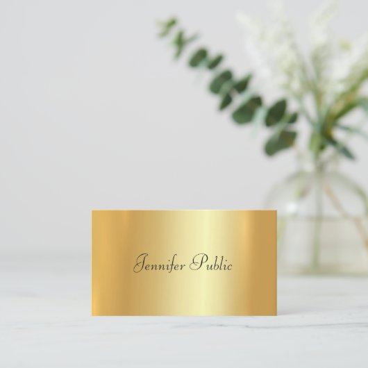 Moderne Elegant Faux Gold Hand Script-Sjabloon Visitekaartje (Staand voorkant)