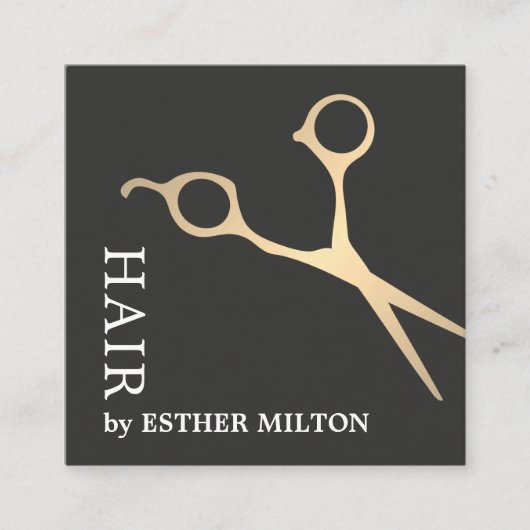 Moderne Elegant Faux Gold Scissor Hair Stylist Vierkante Visitekaartje (Voorkant)