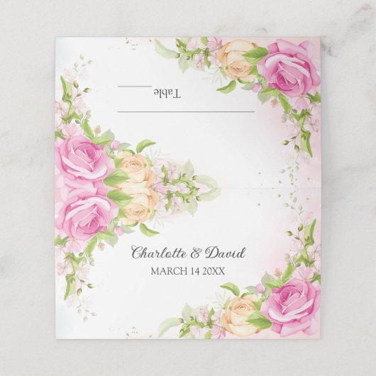 Moderne elegant Floral Chic Wedding Place Card Plaatskaartje (Buitenkant ongevouwen)
