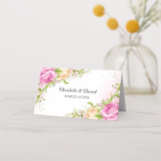 Moderne elegant Floral Chic Wedding Place Card Plaatskaartje (Voorkant)