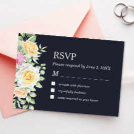 Moderne Elegant Floral Dark Wedding RSVP Kaart