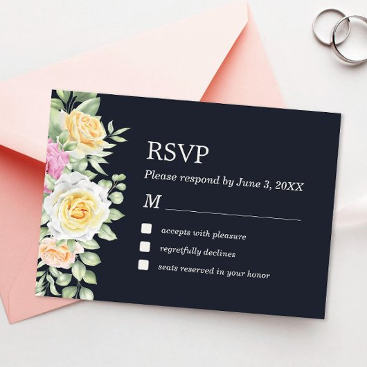 Moderne Elegant Floral Dark Wedding RSVP Kaart