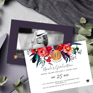 Moderne elegant floral gold PHOTO graduation party Kaart