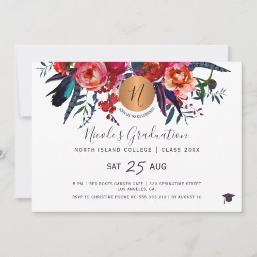 Moderne elegant floral gold PHOTO graduation party Kaart (Voorkant)