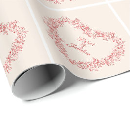 Moderne Elegant Floral Red Heart Valentijnsdag Cadeaupapier