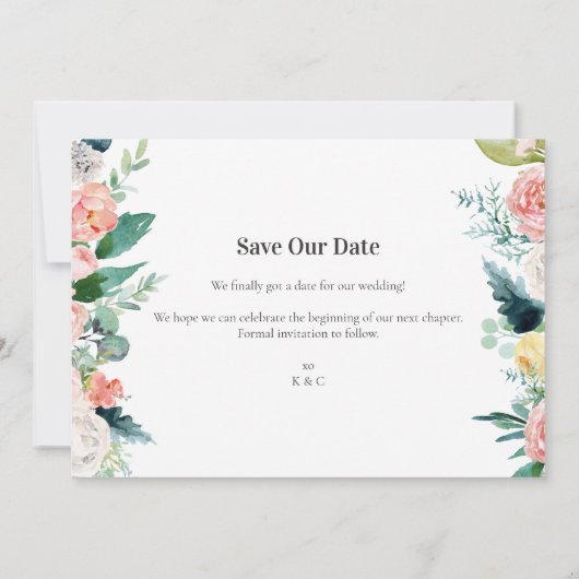 Moderne Elegant Floral Roos Vloer sparen de Datum Kaart (Achterkant)