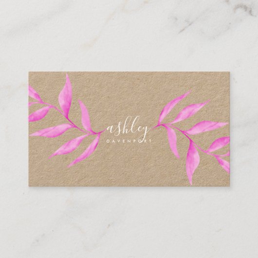 Moderne elegant florroze waterverf kraft visitekaartje (Voorkant)