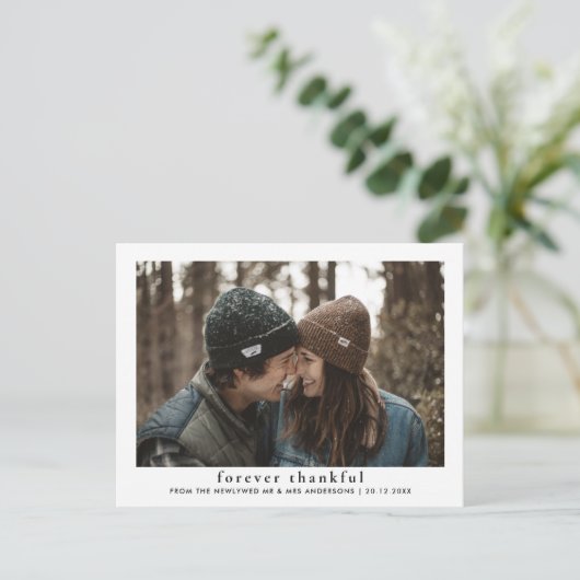 Moderne Elegant Forever Dankbare Pas getrouwd Foto Briefkaart (Staand voorkant)