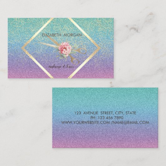 Moderne elegant, glitter, Lijst, Confetti, schaar Visitekaartje (Voorkant / Achterkant)