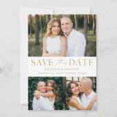 Moderne Elegant Gold 3 Foto QR Code Save The Date (Voorkant)