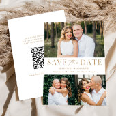 Moderne Elegant Gold 3 Foto QR Code Save The Date