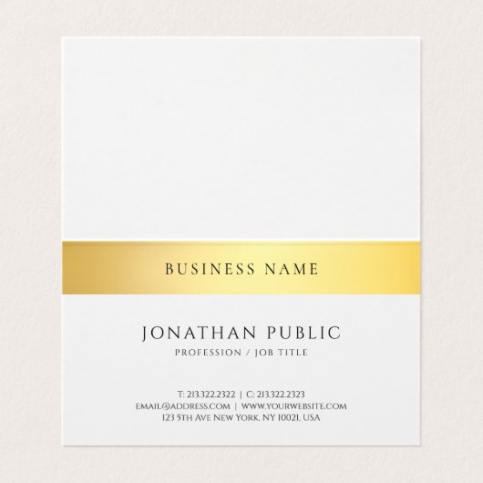 Moderne Elegant Gold Black White Folded Sjabloon Visitekaartje (Binnenkant ongevouwen)