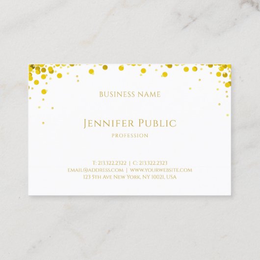 Moderne Elegant Gold Confetti Hand Script-tekst Visitekaartje (Achterkant)