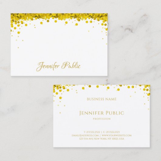 Moderne Elegant Gold Confetti Hand Script-tekst Visitekaartje (Voorkant / Achterkant)