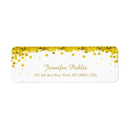 Moderne Elegant Gold Confetti Script Luxe Sjabloon Etiket (Voorkant)