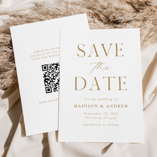 Moderne Elegant Gold QR-code Save The Date