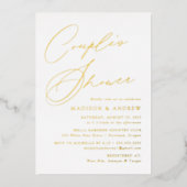 Moderne Elegant Gold Script Couple's Shower Folie Uitnodiging (Voorkant)