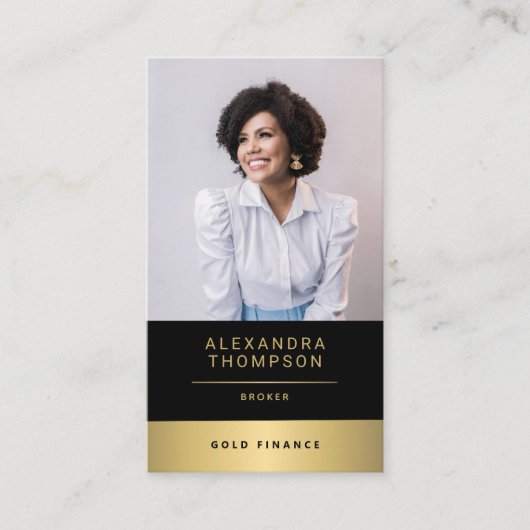 Moderne Elegant Gold Stripe CEO Professional Foto Visitekaartje (Voorkant)