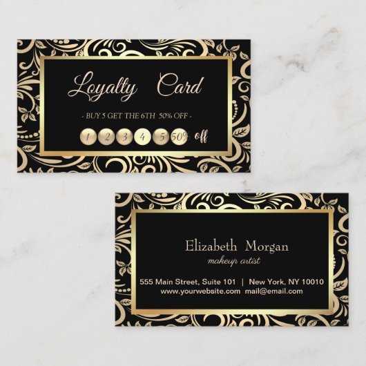 Moderne Elegant Gold Swirls Lijst Loyalty Kaart (Voorkant / Achterkant)