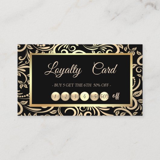 Moderne Elegant Gold Swirls Lijst Loyalty Kaart (Voorkant)