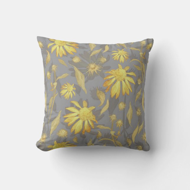 Moderne Elegant Gold Yellow Grey Cone Flowers Kussen (Voorkant)