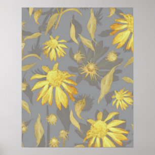 Moderne Elegant Gold Yellow Grey Cone Flowers Poster