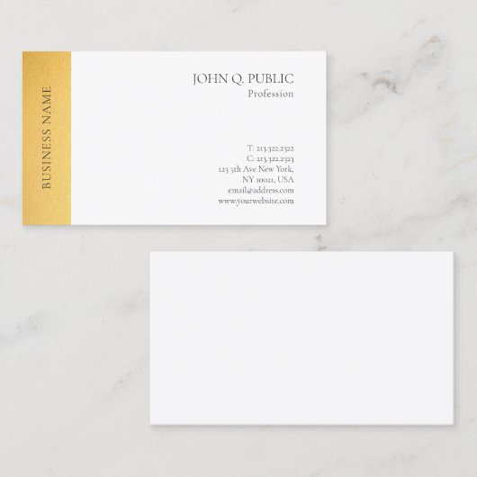 Moderne Elegant Goud Wit Minimalistische Sjabloon Visitekaartje (Voorkant / Achterkant)