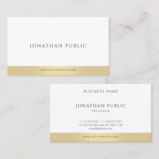 Moderne Elegant Goud Wit Minimalistische Sjabloon Visitekaartje (Voorkant / Achterkant)