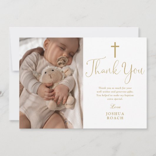 Moderne Elegant Gouden Script Fotodoop Bedankkaart (Voorkant)