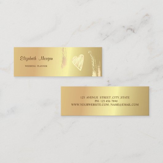 Moderne elegant, goudpenseelstreek, hart mini visitekaartje (Voorkant / Achterkant)