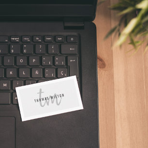 Moderne Elegant Gray White Monogram Consultant Visitekaartje