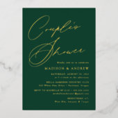 Moderne Elegant Green and Gold Couple's Shower Folie Uitnodiging (Voorkant)