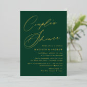 Moderne Elegant Green and Gold Couple's Shower Folie Uitnodiging (Staand Voorkant)