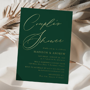 Moderne Elegant Green and Gold Couple's Shower Folie Uitnodiging