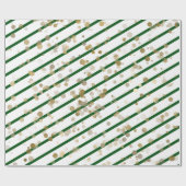 Moderne Elegant Green White Stripe Gold Stippen Cadeaupapier (Vlak)