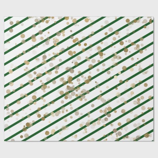 Moderne Elegant Green White Stripe Gold Stippen Cadeaupapier (Vlak)
