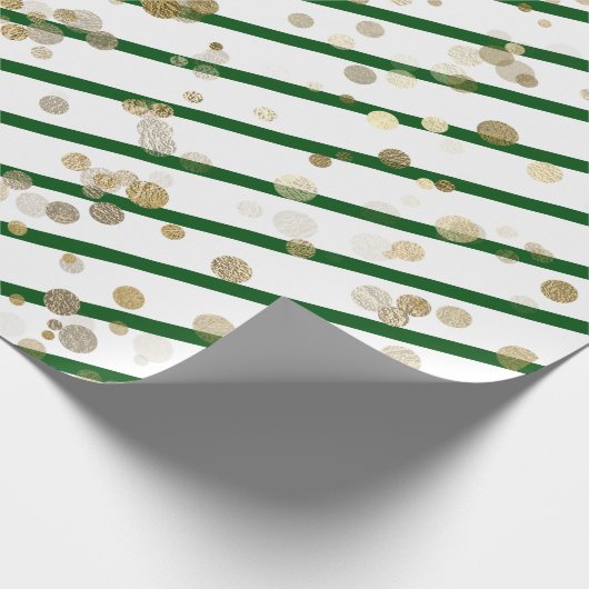 Moderne Elegant Green White Stripe Gold Stippen Cadeaupapier (Hoek)
