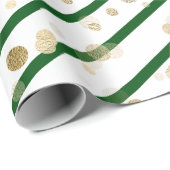 Moderne Elegant Green White Stripe Gold Stippen Cadeaupapier (Rol Hoek)