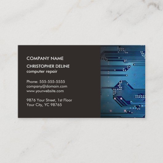 Moderne Elegant Grey Blue Circuit Computer Reparin Visitekaartje (Voorkant)