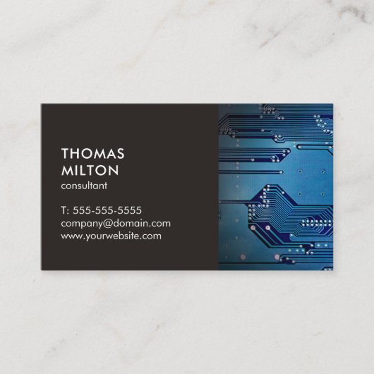 Moderne Elegant Grey Blue Circuit Computer Reparin Visitekaartje (Voorkant)