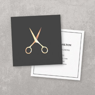 Moderne Elegant Grey Faux Gold Scissors Haarstylis Vierkante Visitekaartje