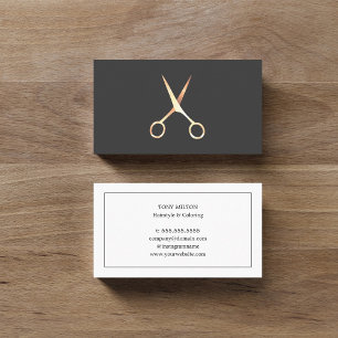 Moderne Elegant Grey Faux Gold Scissors Haarstylis Visitekaartje