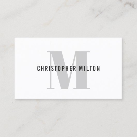 Moderne Elegant Grey White Bold Monogram Consultan Visitekaartje (Voorkant)