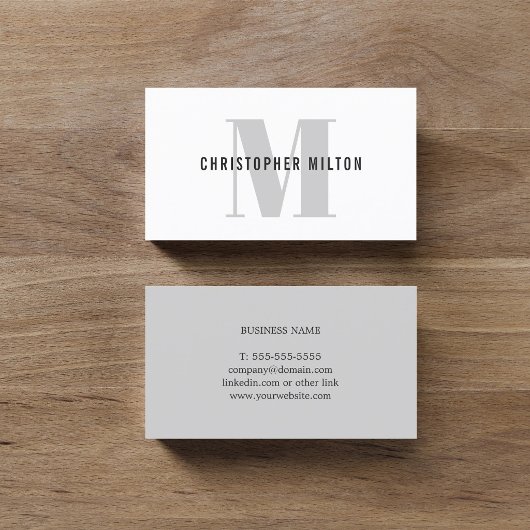 Moderne Elegant Grey White Bold Monogram Consultan Visitekaartje